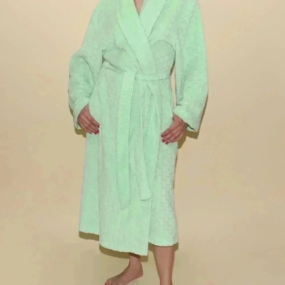 Vintage Mint Terry Cloth Robe Size Large Boho Retro Robe Womens Long Spa Robe - Picture 6 of 6
